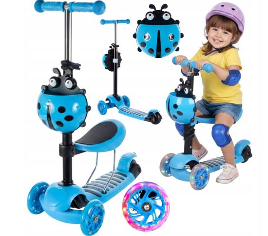 Paspirtukas 3 in 1 su LED ratukais, mėlynas